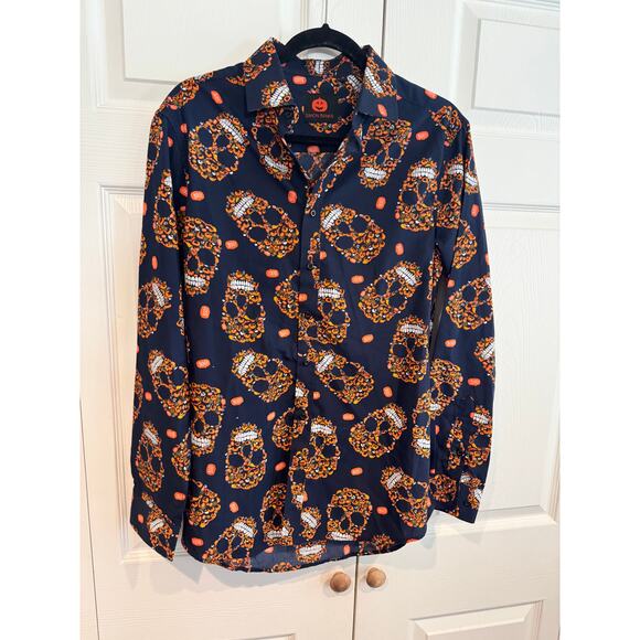 Simon Banks Pumpkin Skull Boo Button Front Shirt - M - Picture 5 of 6